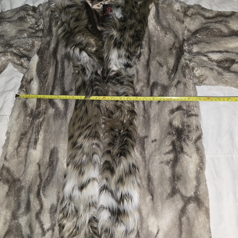 Adrienne Landau Brown & Cream Faux Fur Trim Spotted Kimono Jacket Womens Large - Picture 12 of 15